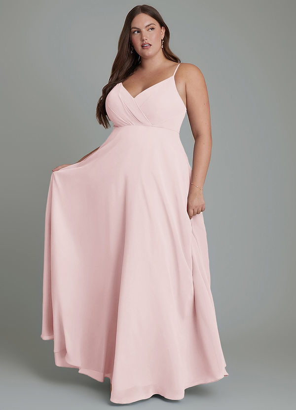 Azazie Amani Brautjungfernkleider A-Linie Plissee Chiffon Kleid Zartrosa image1