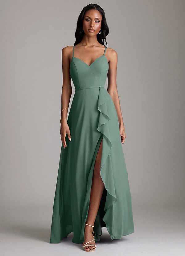 Azazie Naeem Bridesmaid Dresses Sea Moss A-Line V-Neck Ruffle Chiffon Dress image1