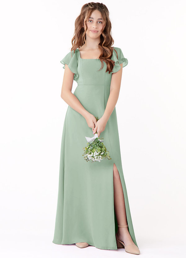 Azazie Bondi A-Line Bow Chiffon Floor-Length Junior Bridesmaid Dress image1
