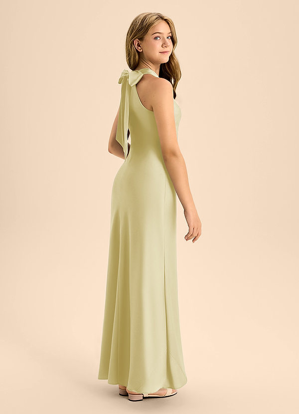 Azazie Doretta Junior Lemon Sorbet A-Line Pleated Stretch Satin Dress image1