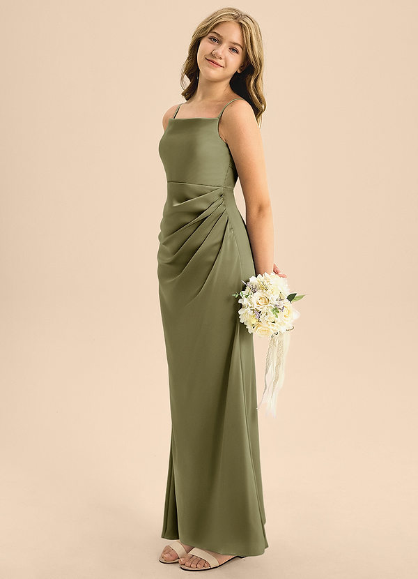 Azazie Renna Junior Pistachio A-Line Pleated Stretch Satin Dress image1