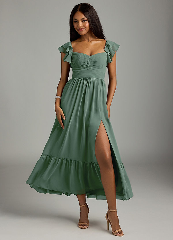 Azazie Anaya Bridesmaid Dresses Eucalyptus A-Line Pleated Chiffon Dress image1