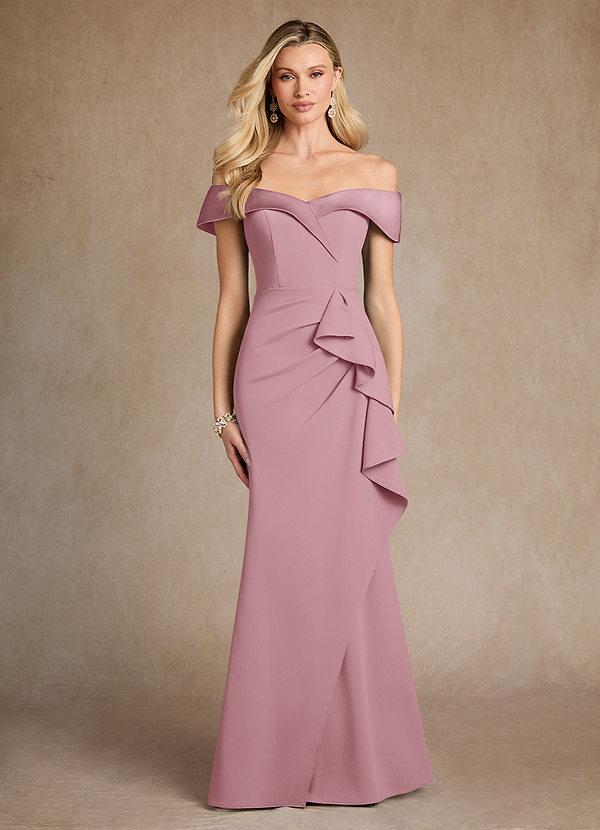 Azazie Laredo Mother of the Brides Dresses Vintage Mauve Mermaid Off the Shoulder Stretch Crepe Dress image1