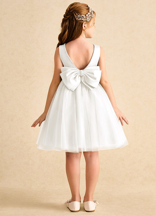 Azazie Jani Flower Girl Dresses Ivory A-Line Bow Tulle Dress image1
