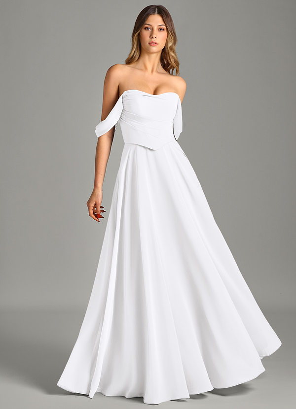 Azazie Chelsey Abiti da Damigella Abito Convertibile A-Line in Chiffon a Spalla Scoperta Bianco image1