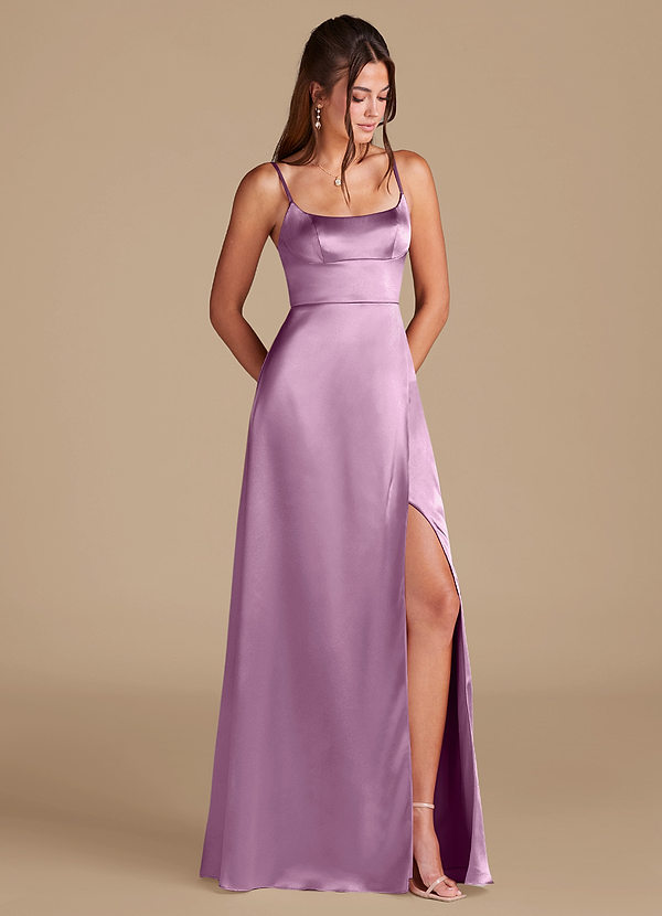 Azazie Halsey Abiti da Damigella Abito A-Line in Raso Metallizzato Spacco Laterale Glicine image1