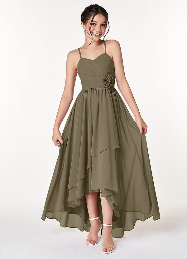Azazie Catalina Junior Willow Green A-Line Ruched Chiffon Dress image1
