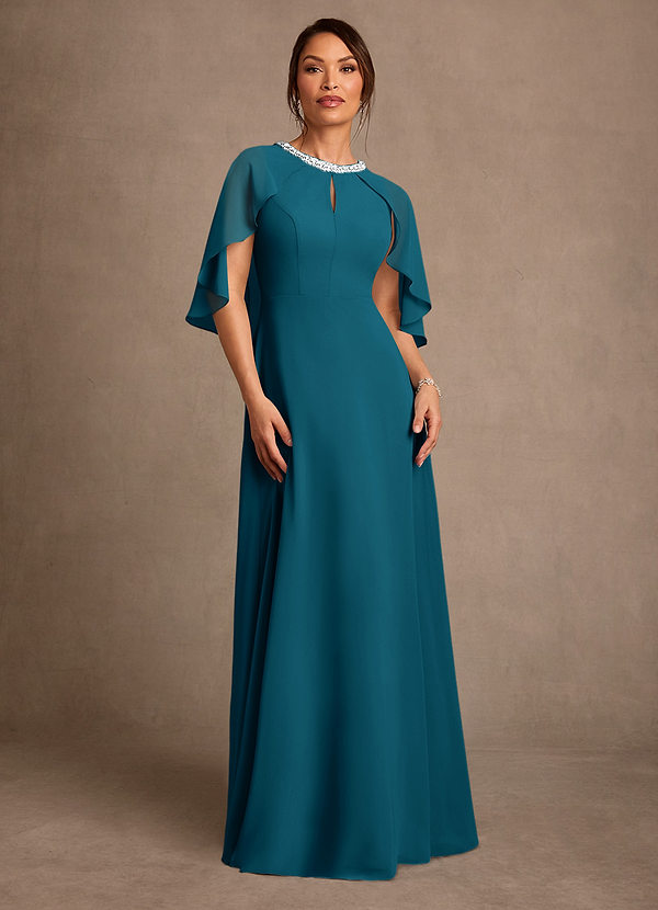 Azazie Winnifred Suknie dla Matki Panny Młodej Linia A Zroszony Szyfon Długość podłogi Sukienka image1