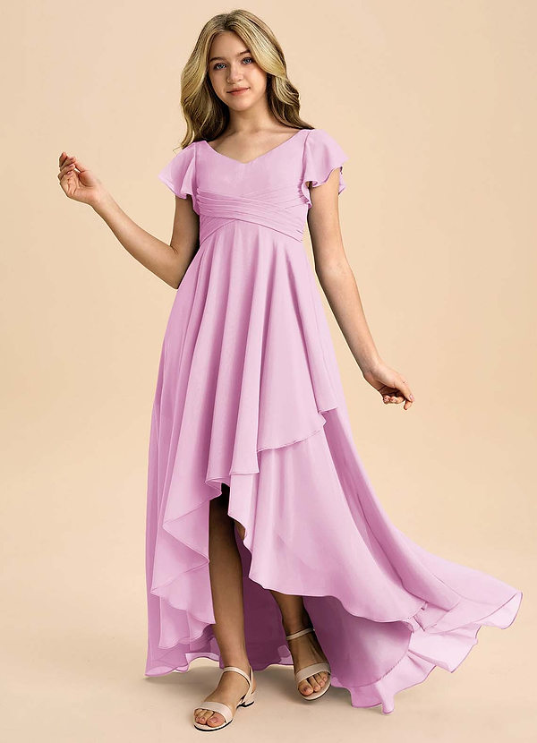 Azazie Caria Junior Robe Trapèze en Mousseline de soie Plissée Rose Bonbon image1