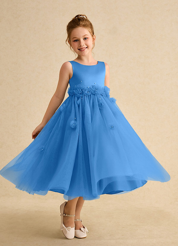 Azazie Lux Flower Girl Dresses Blue Jay A-Line Beaded Tulle Dress image1