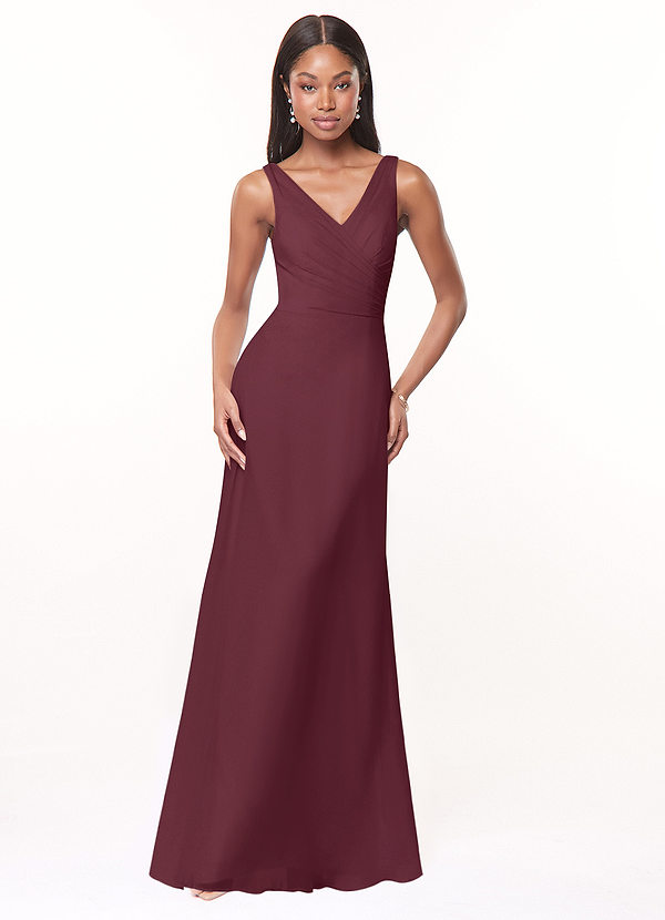 Azazie Nala Bridesmaid Dresses Cabernet A-Line Pleated Chiffon Dress image1