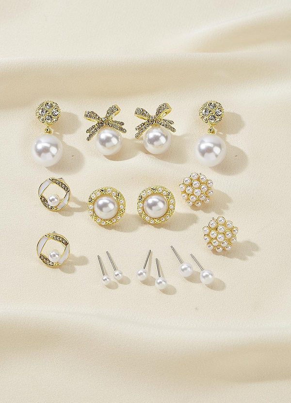 front Pearl and Rhinestone Stud Earring Set