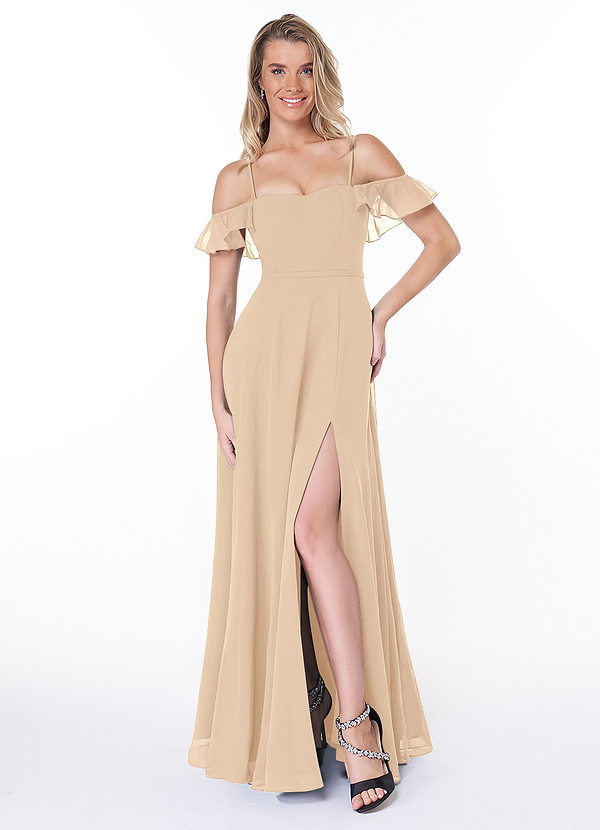 Azazie Agretta Bridesmaid Dresses A-Line Ruched Chiffon Floor-Length Dress image1