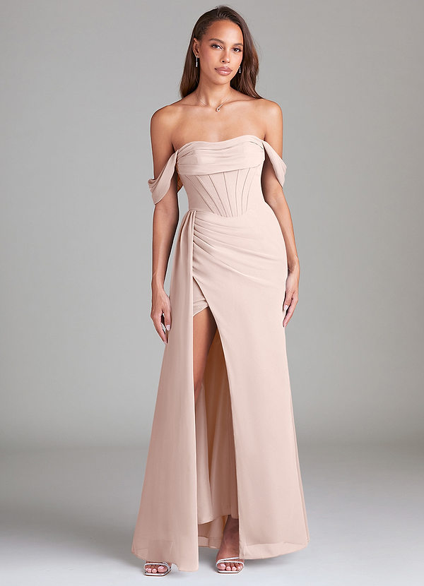 Azazie Amyra Vestidos Dama de Honor Vestido de Pétalo De Rosa de Gasa de Corte Recto Convertible con Vestidos sin tirantes image1