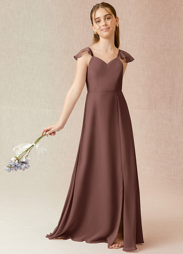 Azazie Everett Junior Vestido Café Expresso de Chiffon de Linha A image1