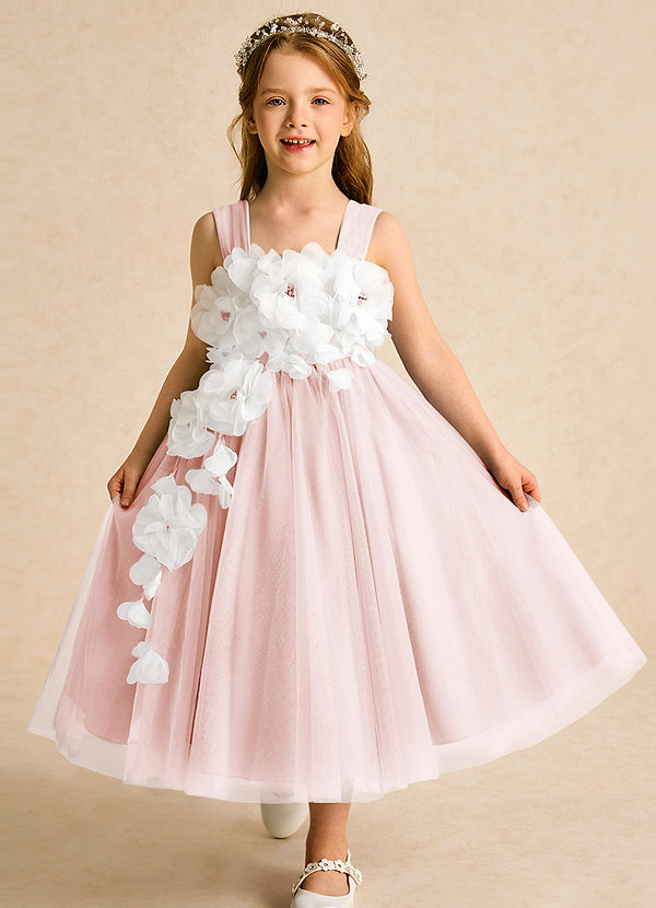 Azazie Dovey Abiti da Ragazza di Fiori Abito Principessa in Tulle Fiocco Rosa Rossore image1
