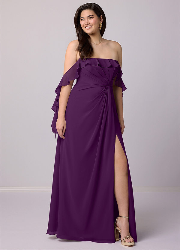 Barbie ♥ Azazie Bridesmaid Dresses Grape A-Line Off the Shoulder Chiffon Convertible Dress image1