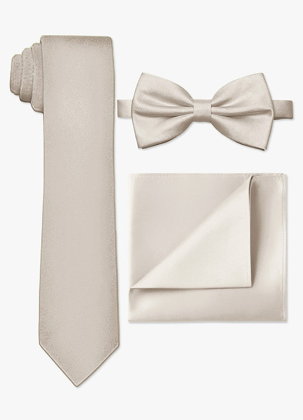 front Ensemble cravate fine, nœud papillon et pochette en satin mat