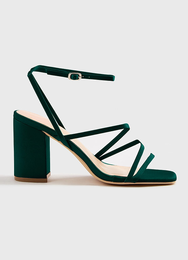 front Matching Color Matte Satin Ankle Strap Block Heel Sandals