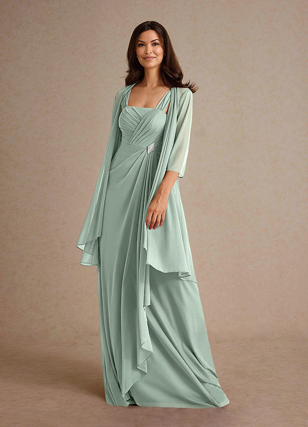 Azazie Clinton Mother of the Brides Dresses Agave A-Line Pleated Mesh Dress image1