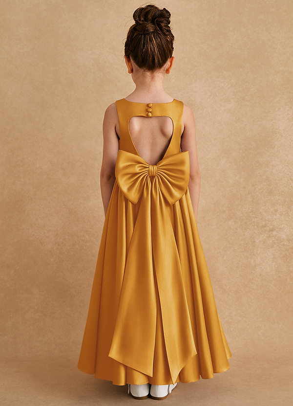 Azazie Bettie Flower Girl Dresses Butterscotch A-Line Bow Matte Satin Dress image1