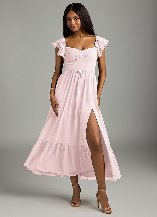 Azazie Anaya Bridesmaid Dresses Blushing Pink A-Line Pleated Chiffon Dress image1
