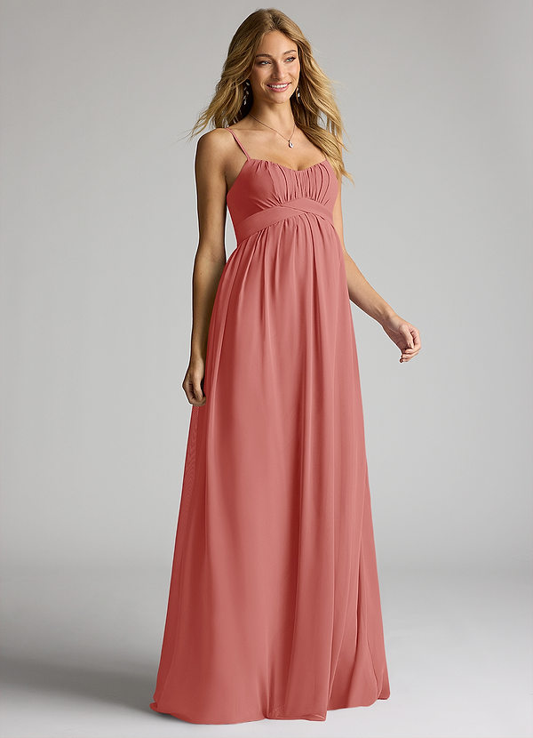 Azazie Llana Brautjungfernkleider für Schwangere A-Linie Chiffon Bodenlänge Kleid image1