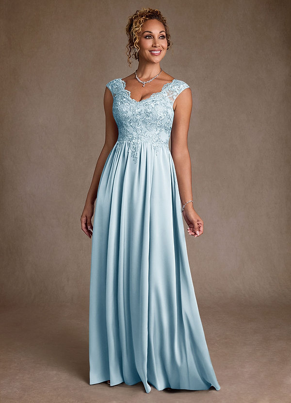 Azazie Amethyst Mother of the Brides Dresses Sky Blue A-Line Lace Dress image1