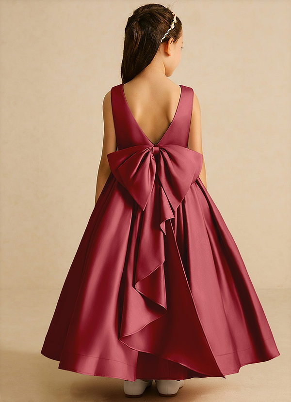 Azazie Cailee Flower Girl Dresses Pomegranate Ball-Gown Pleated Matte Satin Dress image1