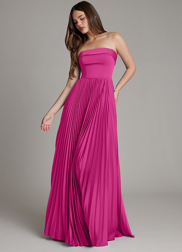 Azazie Mariana Bridesmaid Dresses Fuchsia A-Line Pleated Stretch Satin Dress image1