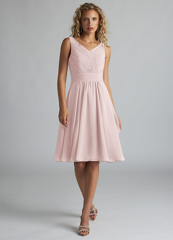Azazie Grace Bridesmaid Dresses Blushing Pink A-Line Pleated Chiffon Dress image1