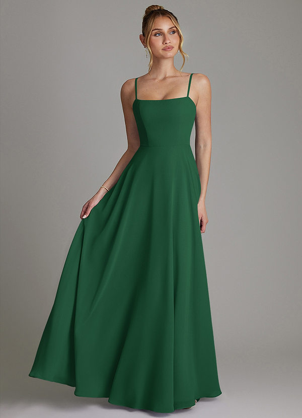 Azazie Elita Bridesmaid Dresses Dark Green A-Line Pleated Chiffon Dress image1