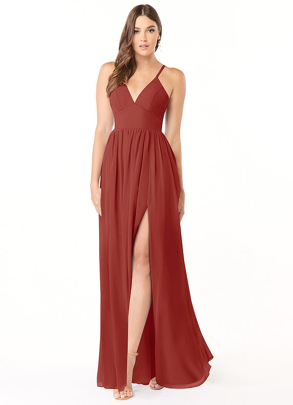 Azazie Aaida Bridesmaid Dresses Terracotta A-Line Corset Chiffon Dress image1