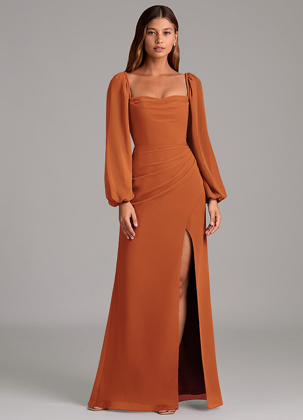 Azazie Brixley Vestidos Dama de Honor Vestido de Canela de Gasa de Corte Sirena con Manga larga image1