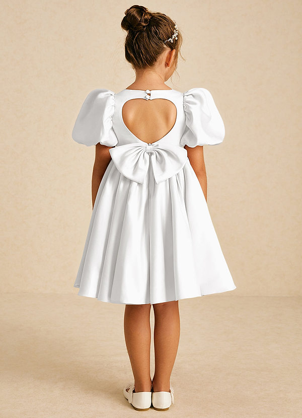 Azazie Muffin Flower Girl Dresses White A-Line with Sleeves Matte Satin Dress image1