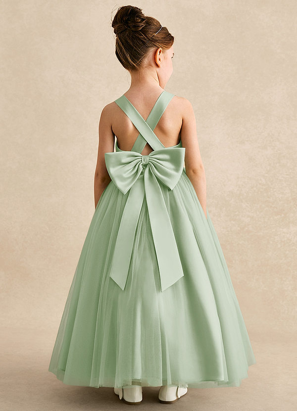 Azazie Peanut Robes de Fillette d'Honneur Robe Trapèze en Tulle Bretelle Vert Sauge image1