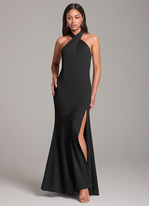 Azazie Lorena Bridesmaid Dresses Black Mermaid Pleated Chiffon Dress image1