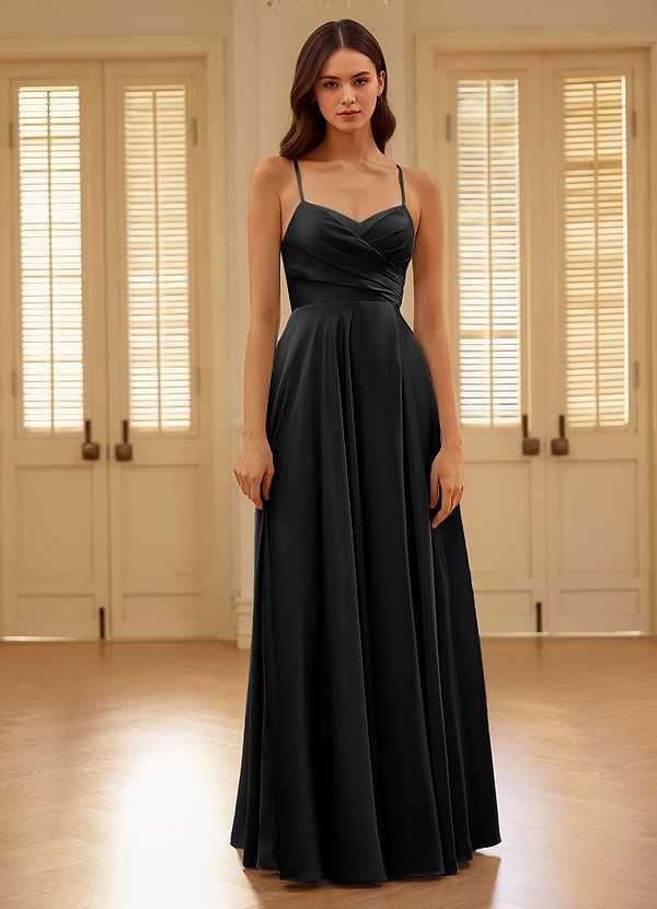 Satelia Black V-neckline A-Line Prom Dress image1
