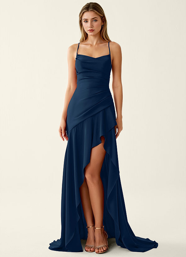 Annabella Rose Marine Satijnen galajurk met vetersluiting op de rug image1