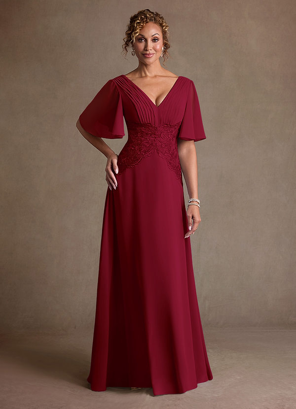 Azazie Milliat Suknie dla Matki Panny Młodej Linia A Koronka Szyfon Długość podłogi Sukienka image1