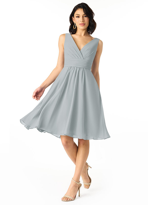 Azazie Kyla Bridesmaid Dresses Dolphin Grey A-Line Pleated Chiffon Dress image1