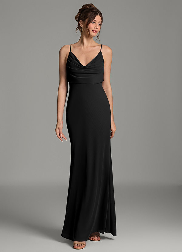 Zari Vestidos de dama de honor Vestido Negro de Malla de Corte Sirena con Plisado image1