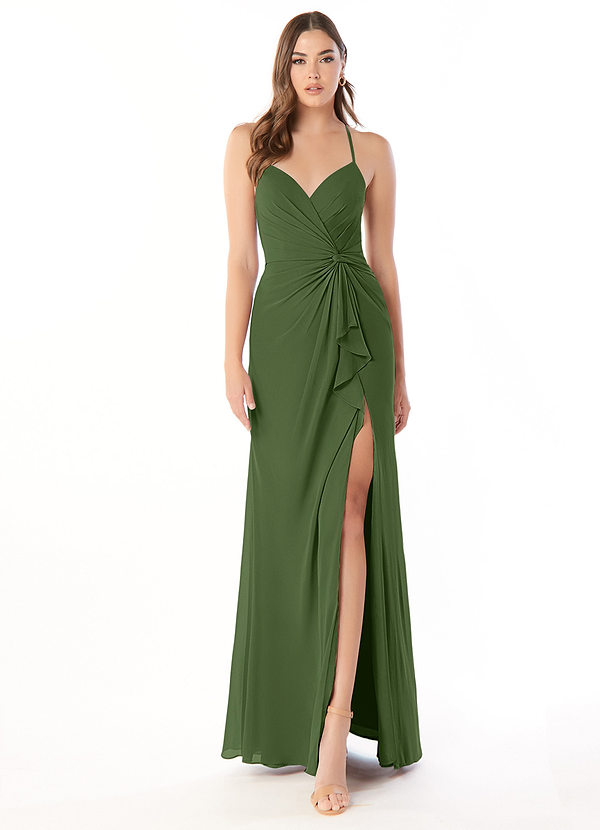 Azazie Aribella Bridesmaid Dresses Olive Sheath Ruched Chiffon Dress image1