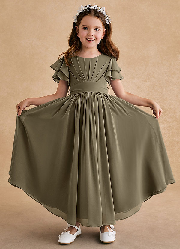Azazie Ali Flower Girl Dresses Willow Green A-Line Pleated Chiffon Dress image1