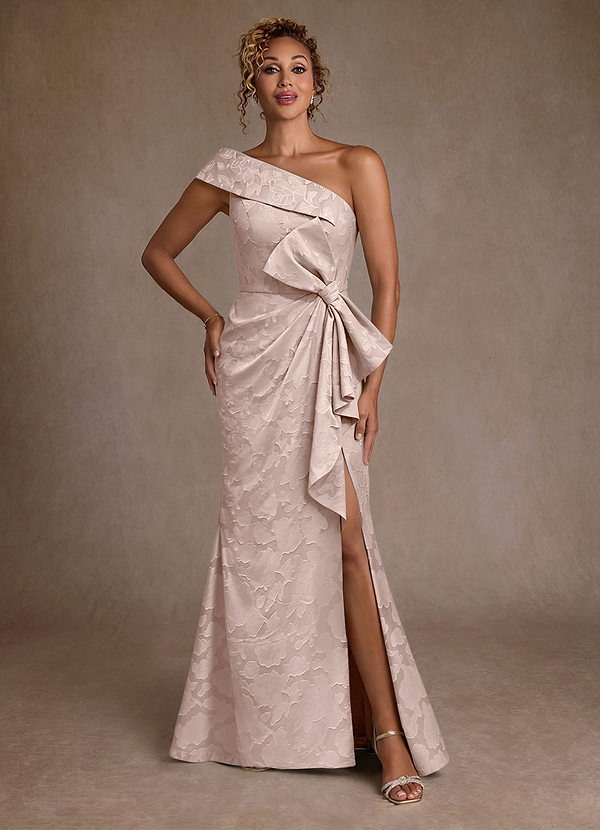 Azazie Hampton Vestidos de Madre de la Novia Vestido de Rosa Rubor de Devorado Floral de Corte Sirena con Hombro unilateral image1