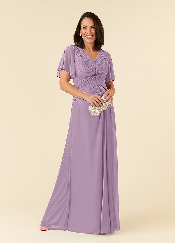 Azazie Emmeline Mother of the Brides Dresses Wisteria A-Line V-Neck Pleated Mesh Dress image1