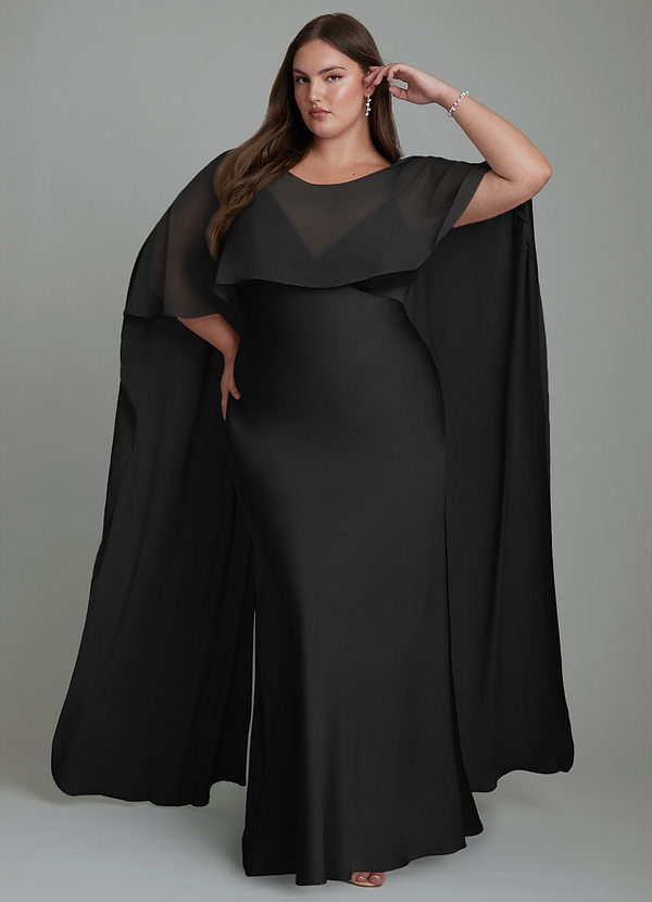 Azazie Stefania Abiti da Damigella Abito A-Line in Raso Elasticizzato Nero image1