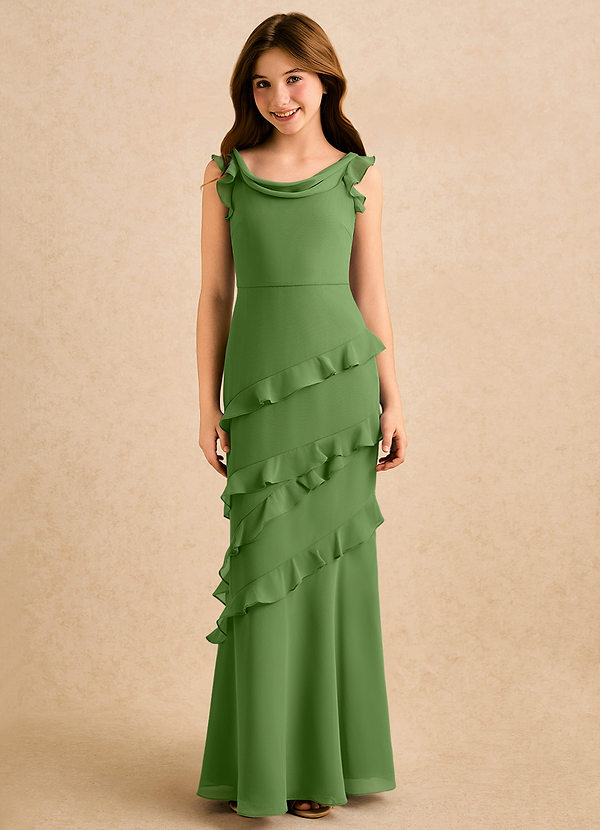 Azazie Aria Girls Formal Sukienki dla dziewczynek sypiących kwiaty Syrena Marszczony Szyfon Długość podłogi Sukienka image1