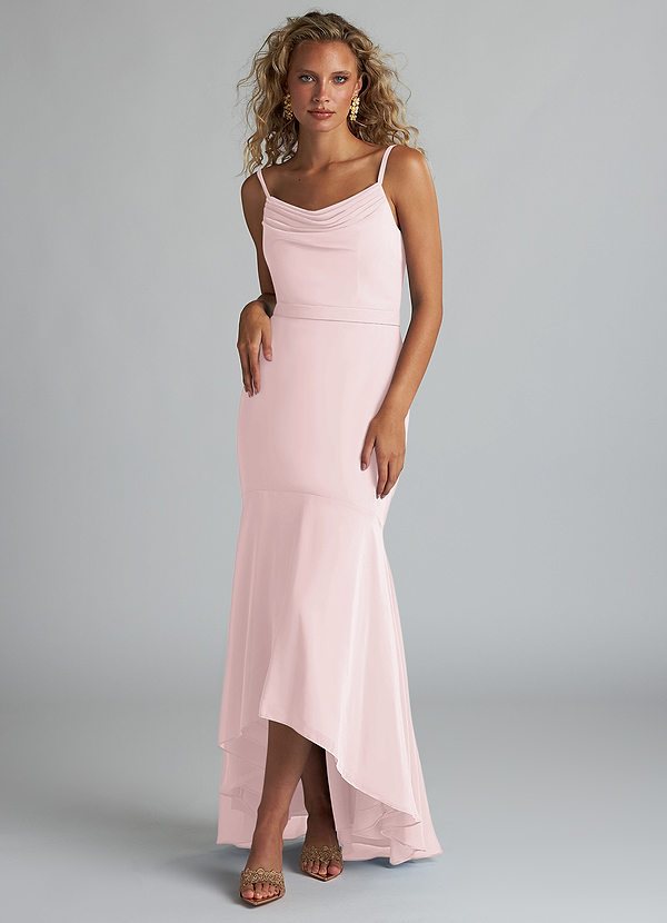 Azazie Summer Bruidsmeisjes Jurken Jurk van Chiffon met Zeemeermin Schop cowl Blozend Roze image1