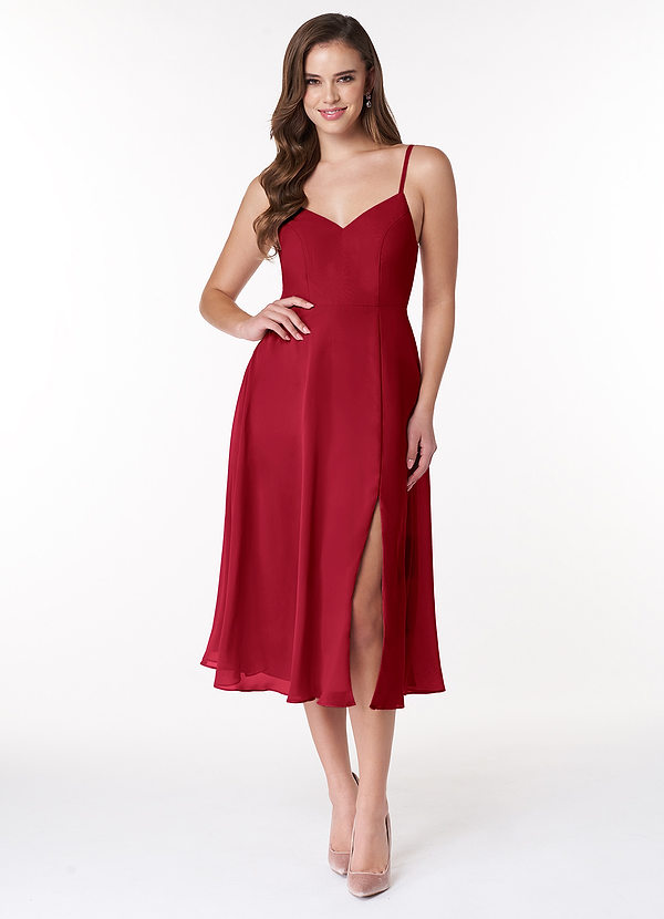 Azazie Clarissa Bridesmaid Dresses Scarlet A-Line V-Neck Chiffon Dress image1